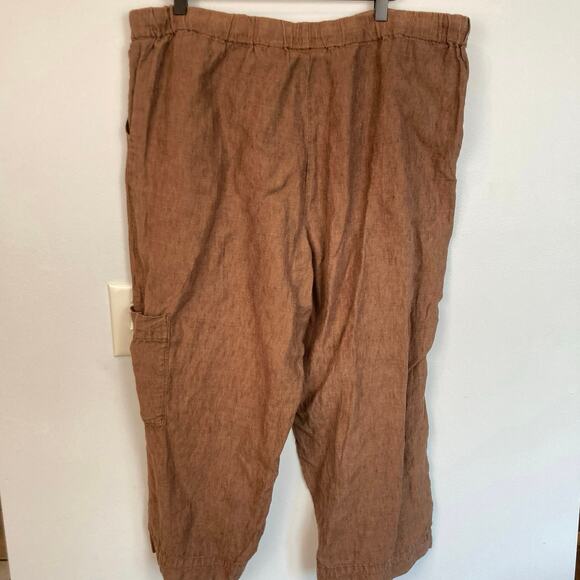 Coldwater Creek Womens 16 Brown 100% Linen Pull On Capri Pants Beachy Lagenlook - Picture 2 of 11